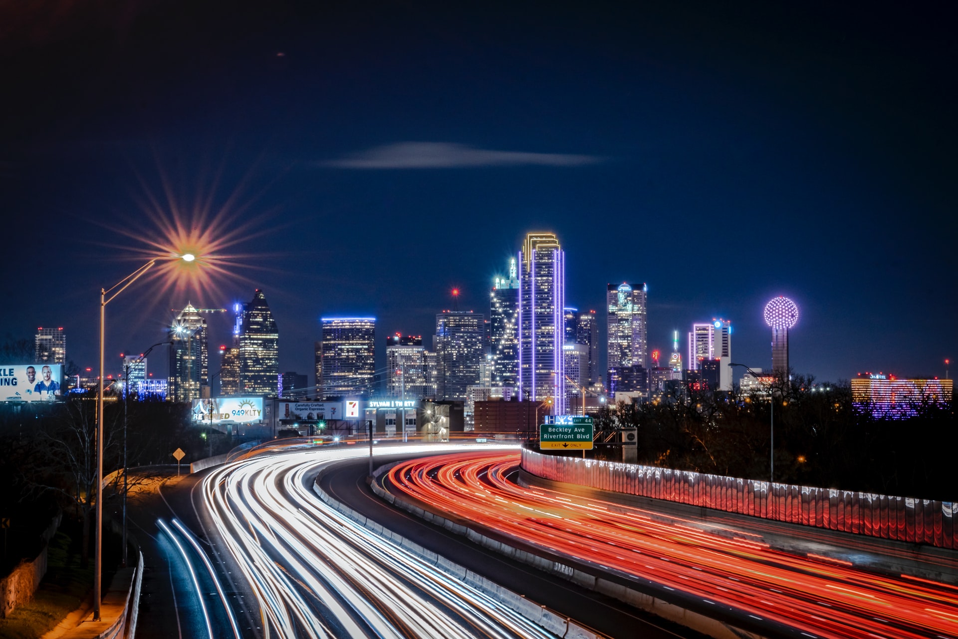 Dallas skyline at night, long exposure for DraftKings